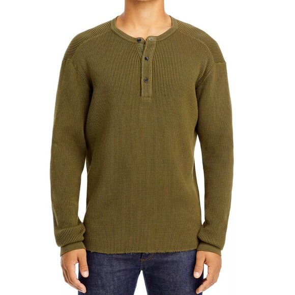 rag & bone Mens Devon Waffle Knit Pima Henley Sweater Green Medium - Picture 1 of 4